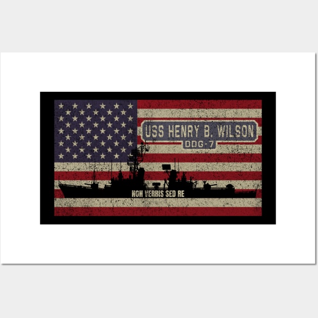 Henry B. Wilson DDG-7 Guided Missile Destroyer Ship Vintage USA American Flag Gift Wall Art by Battlefields